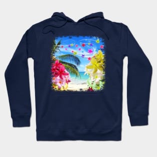 Tropical Beach and Exotic Plumeria Flowers Hoodie